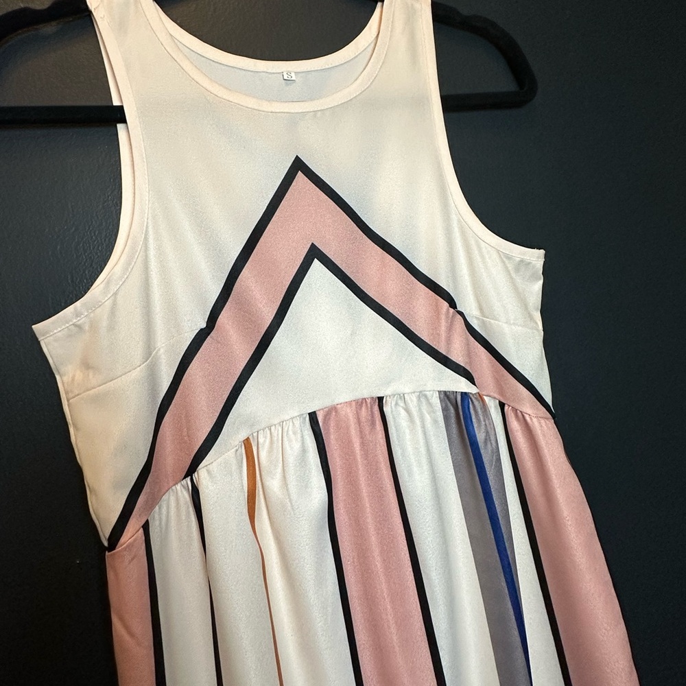 Striped Sleeveless Dress with Geometric Design